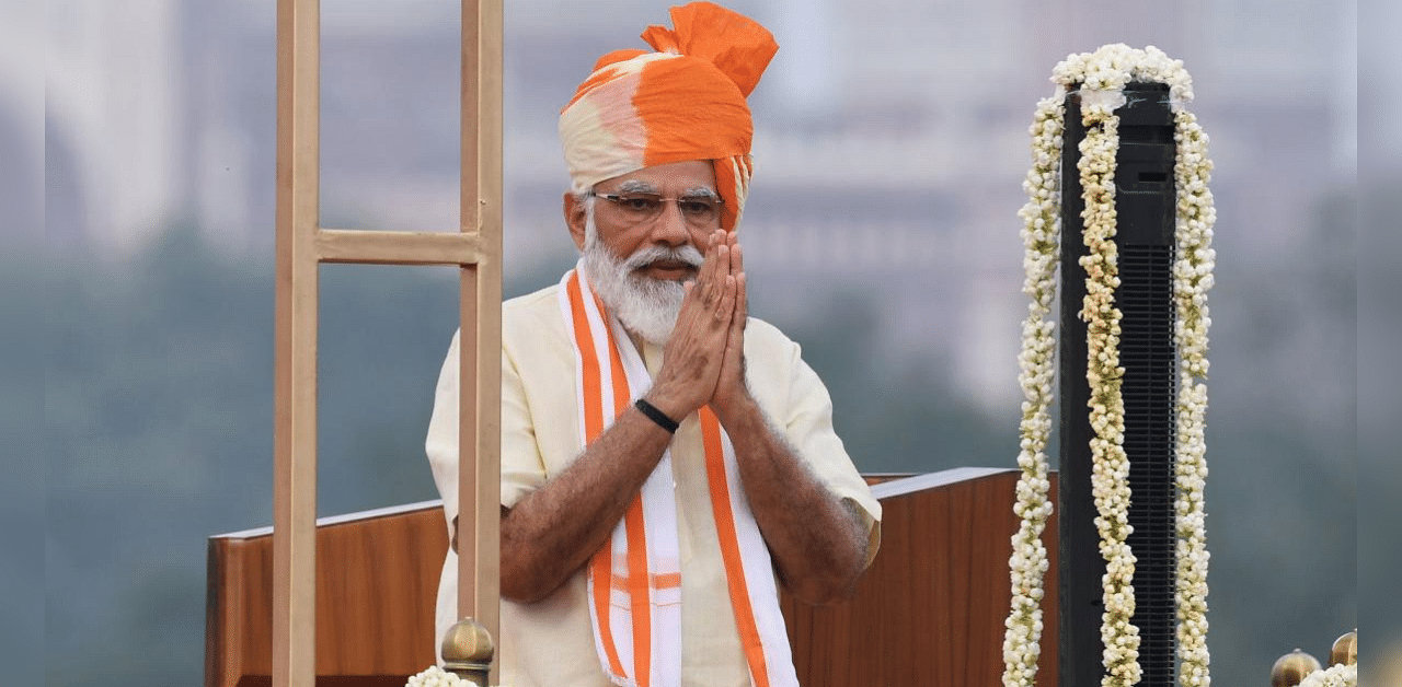 For how long India will keep exporting raw materials and import finished products, PM Modi said in his address to the nation on the occasion of India's 74th Independence Day. Credit: AFP Photo