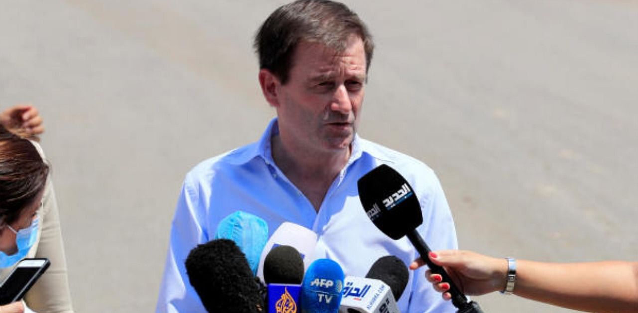 US Under Secretary of State for Political Affairs David Hale speaks to the media after visiting the site of a massive explosion at Beirut's port, Lebanon. Credit: Reuters Photo