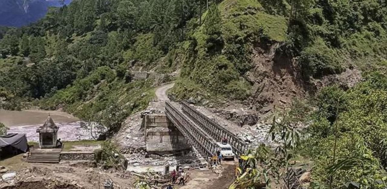 View of a 180-feet bailey bridge constructed by Border Roads Organisation (BRO). Credit: PTI