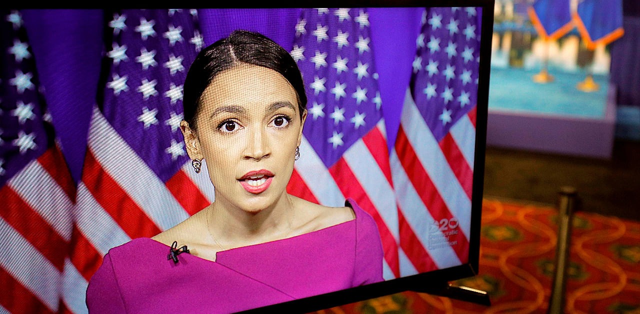 US Rep. Alexandria Ocasio-Cortez (D-NY) seconds the nomination of US Senator Bernie Sanders via video feed during the second day of the Democratic National Convention. Credit: AFP Photo