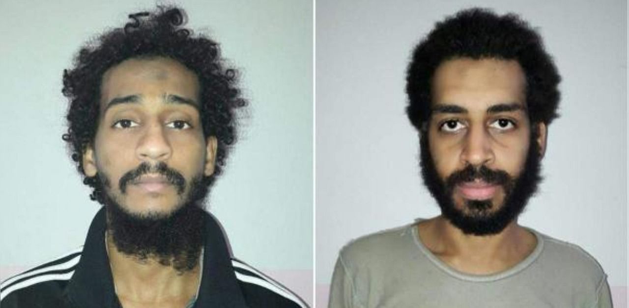 Captured British Islamic State (IS) group fighters El Shafee el-Sheikh (L) and Alexanda Kotey (R), posing for mugshots in an undisclosed location. Credit: AFP