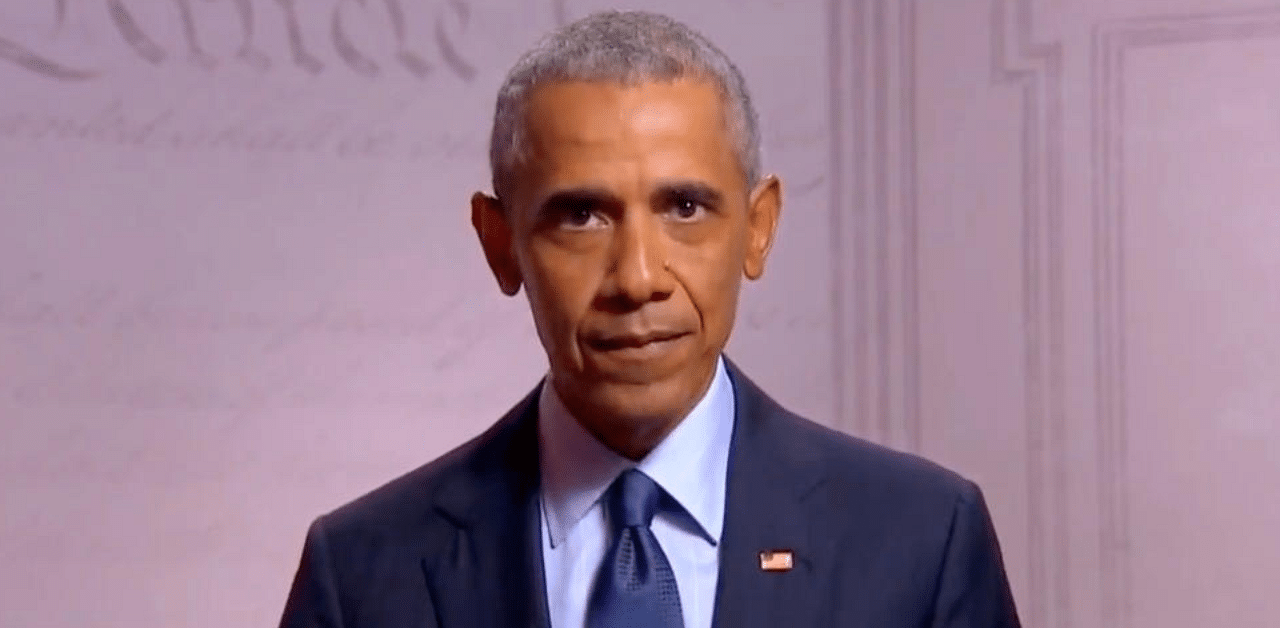 Former US President Barack Obama speaks by video feed during the virtual 2020 Democratic National Convention. Credit: Reuters Photo