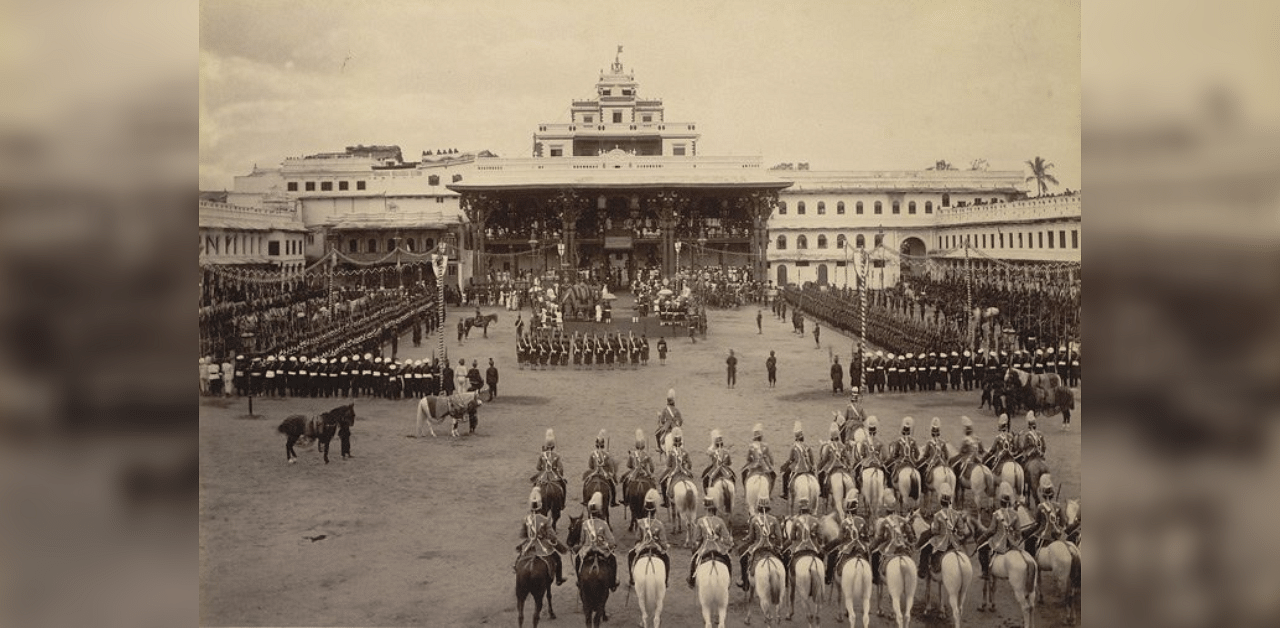 Dasara in front of the old wooden Mysuru Palace. Credit: DH