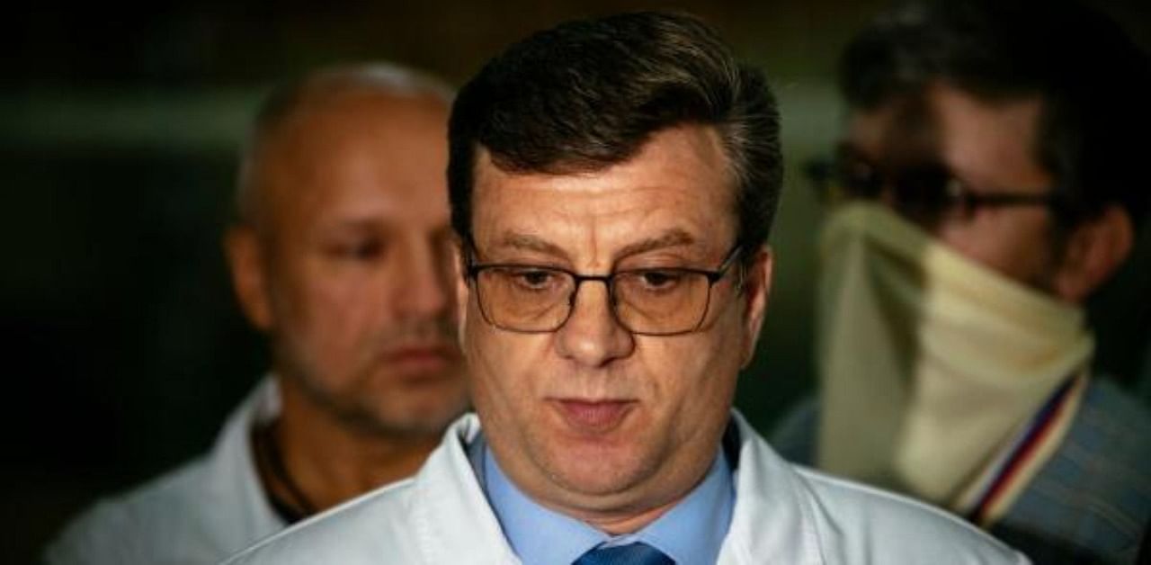 Alexander Murakhovsky, chief doctor at Omsk Emergency Hospital No. 1 where Alexei Navalny was admitted after he fell ill in what his spokeswoman said was a suspected poisoning. Credit: AFP