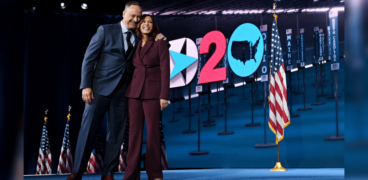 Senator from California and Democratic vice presidential nominee Kamala Harris and her husband Douglas Emhoff. Credits: AFP Photo