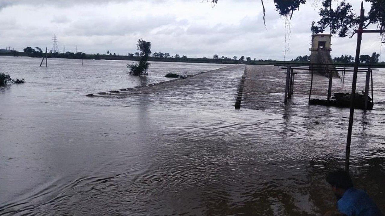 Kuduchi bridge in Raibag taluk in Belagavi district submerged in the waters of river Krishna.