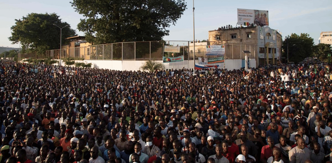 Demonstrators gather during a protest to support the Malian army and the National Committee for the Salvation of the People (CNSP) in Bamako, Mali. Credit: AFP Photo