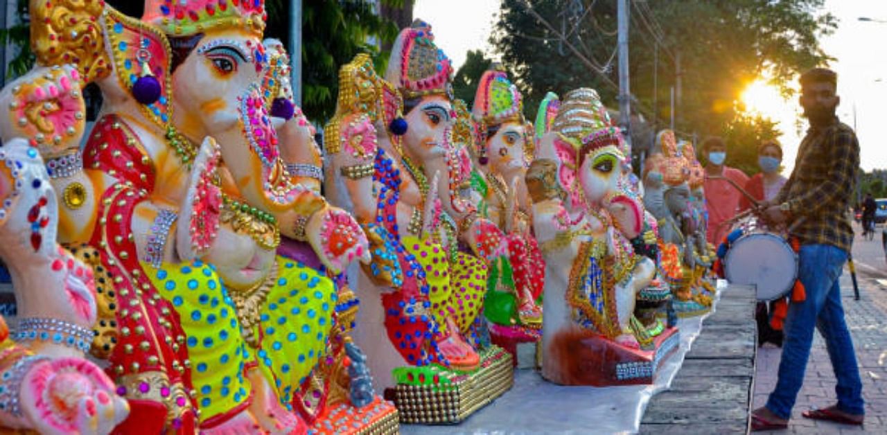 Idols of Lord Ganesh displayed for sale. Credit: PTI Photo