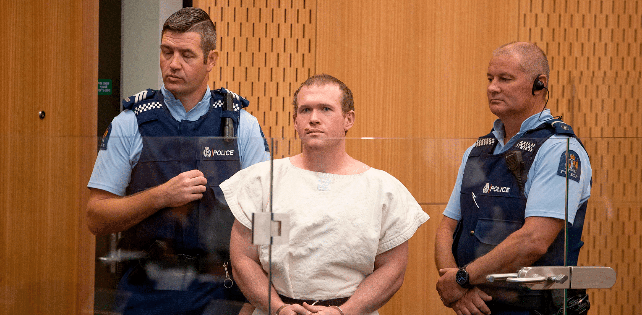 Brenton Tarrant (C), the man charged in relation to the Christchurch massacre, stands in the dock during his appearance at the Christchurch District Court. Credit: AFP Photo