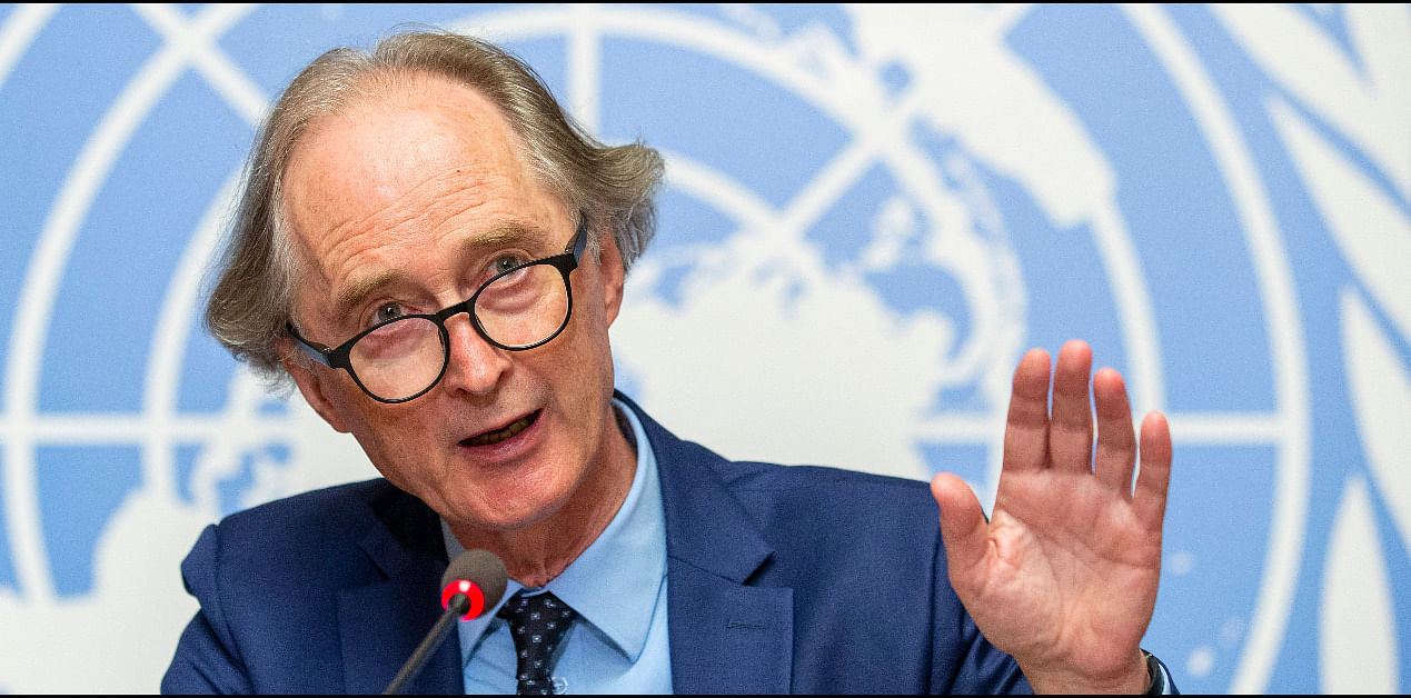 Geir O. Pedersen, UN Special Envoy for Syria, speaks to the media regarding a new round of meeting of the Syrian Constitutional Committee. Credit: AP Photo