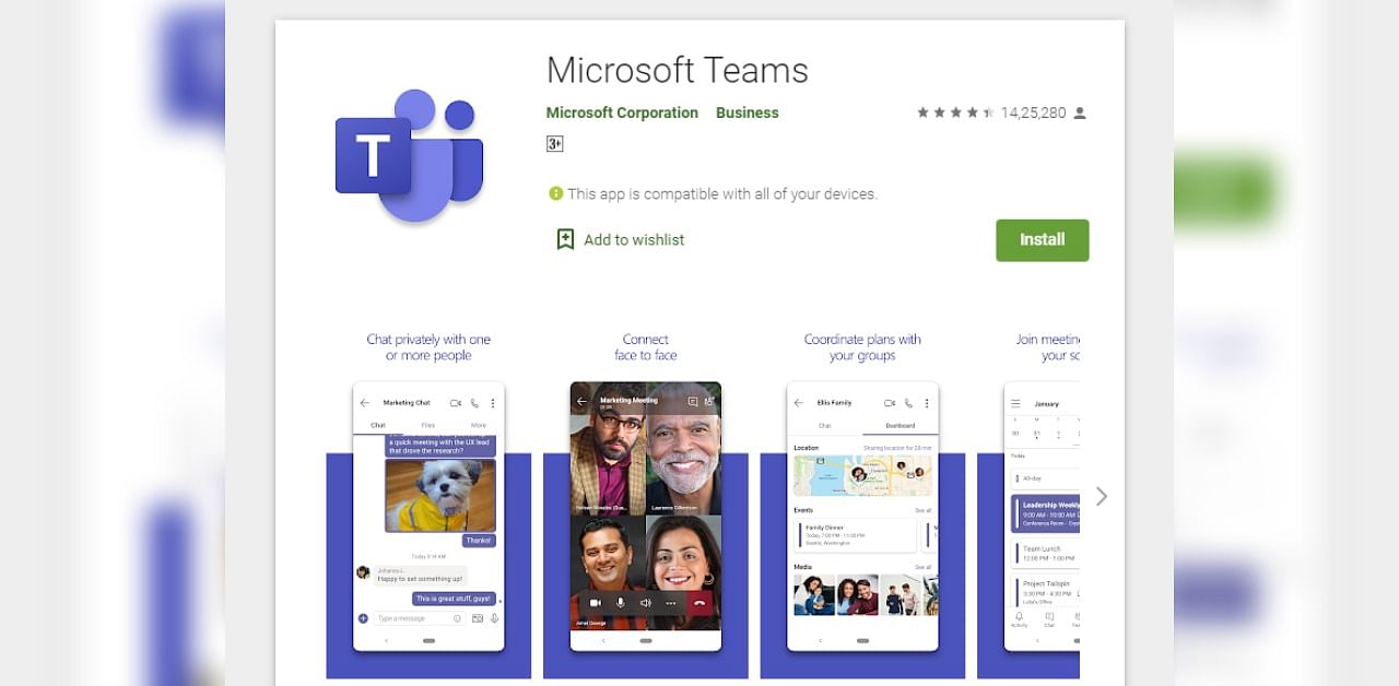 Microsoft Teams on Google Play store. 