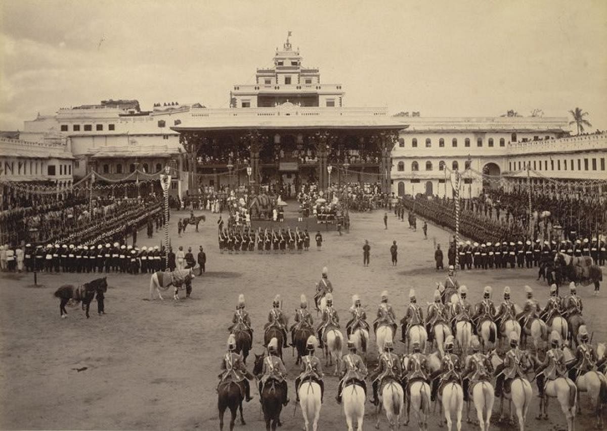 Dasara in front of the old wooden Mysuru Palace.