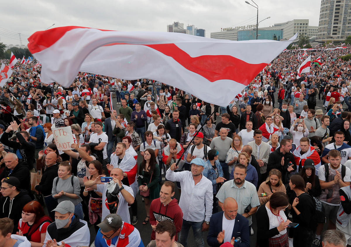 People attend an opposition demonstration to protest against presidential election results, in Minsk, Belarus August 23, 2020. Credit: Reuters Photo