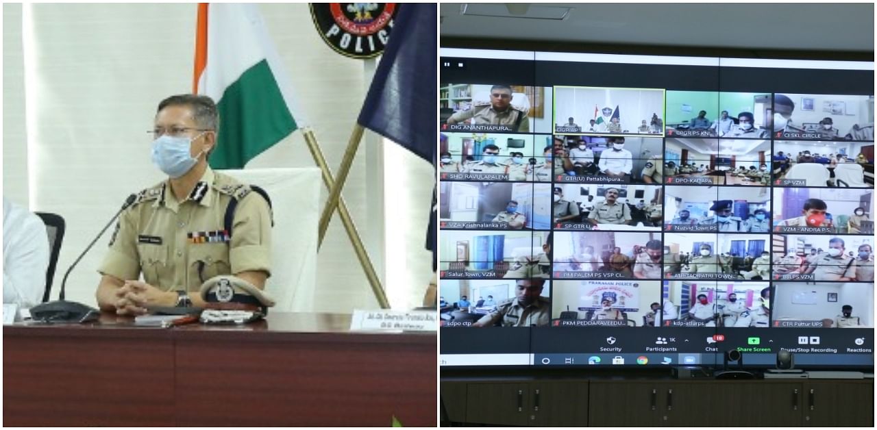 DGP Gautam Sawang (L) interacted with about 76,000 personnel of the AP Police through video conferencing. 
