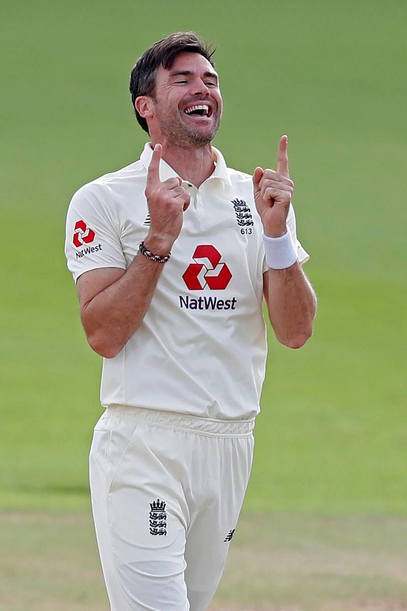 England's James Anderson celebrates after taking the wicket of Pakistan's Azhar Ali, his 600th in Test cricket. AFP