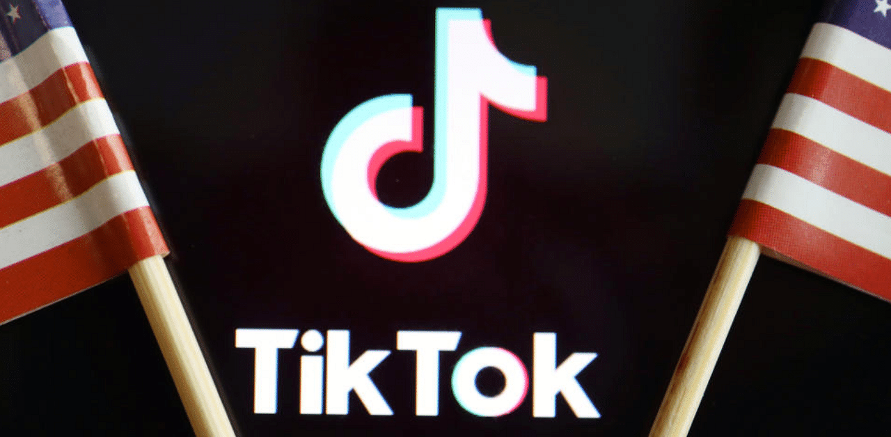 US flags are seen near a TikTok logo. Credit: Reuters Photo