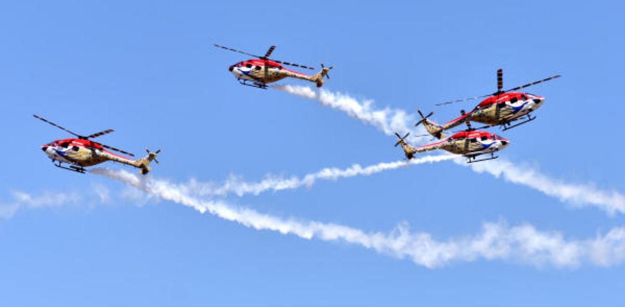 Sarang team performs during the Valedictory function of Aero India 2019 at Yelahanka Airbase in Bengaluru. Credit: DH File Photo