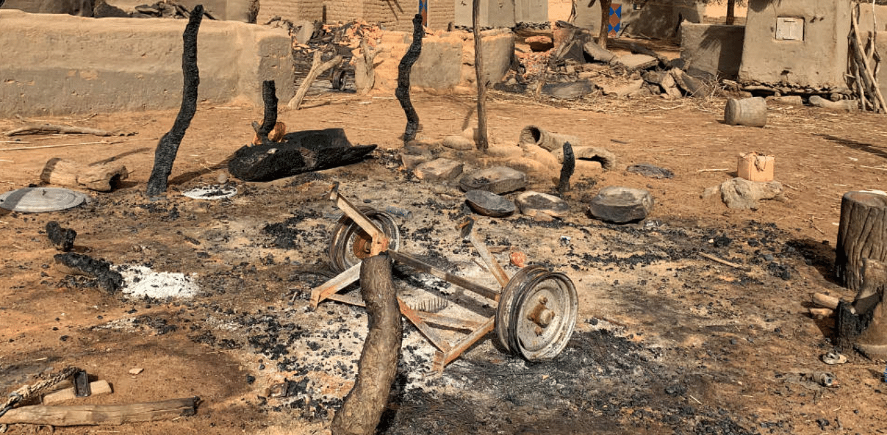A general view shows the damage at the site of an attack on the Dogon village of Sobane Da. Credit: Reuters