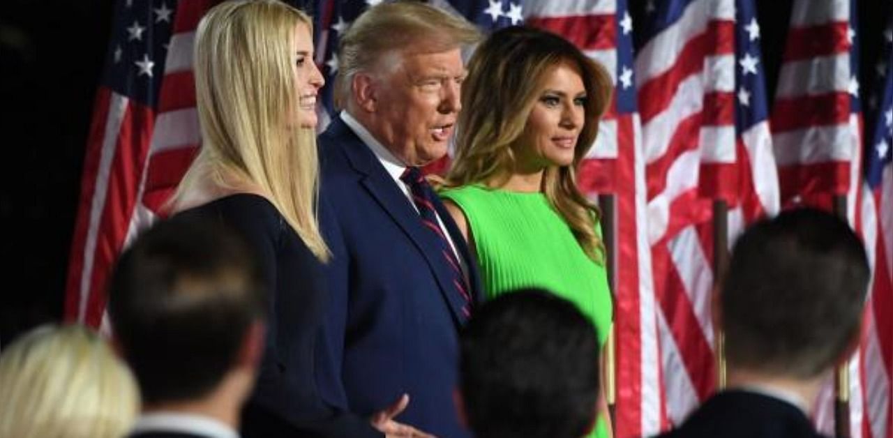 US President donald Trump with Wife Melania Trump and Daughter Ivanka Trump at the last day of the RNC 2020. Credit: AFP Photo