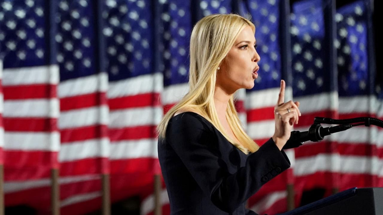 White House Senior Adviser Ivanka Trump introduces her father US President Donald Trump to deliver his acceptance speech as the 2020 Republican presidential nominee during the final event of the Republican National Convention on the South Lawn of the White House. Credit: Reuters