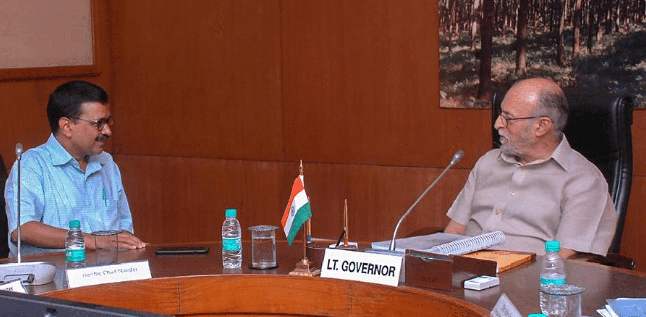 Delhi Chief Minister Arvind Kejriwal meets Lt Governor Anil Baijal. Credit: PTI Photo