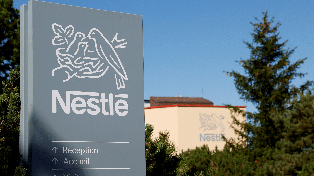 A logo is pictured on the Nestle research center. Credits: Reuters Photo