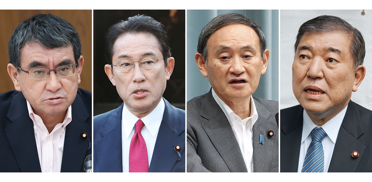 Japan’s Defence Minister Taro Kono, Liberal Democratic Party member Fumio Kishida, Japan's Chief Cabinet Secretary Yoshihide Suga, and Liberal Democratic Party member Shigeru Ishiba, who are contenders to replace Shinzo Abe after announcing his resignation as the country's prime minister. Credit: AFP Photo