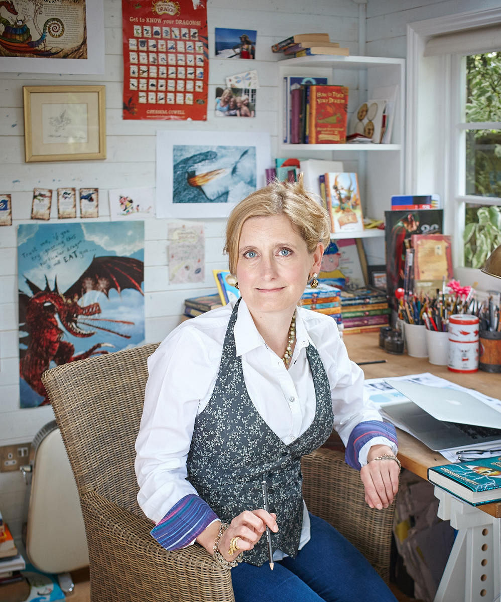 Cressida Cowell in her study.