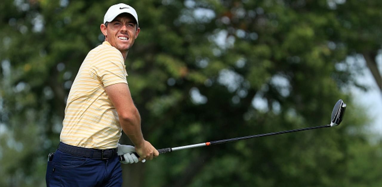 Rory McIlroy of Northern Ireland plays his shot from the nineth tee during the third round of the BMW Championship on the North Course at Olympia Fields Country Club. Credit: Getty Images