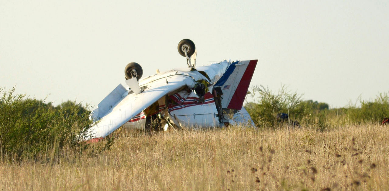  A plane is seen after crashing at Coulter Field in Bryan, Texas. Credit: AP Photo