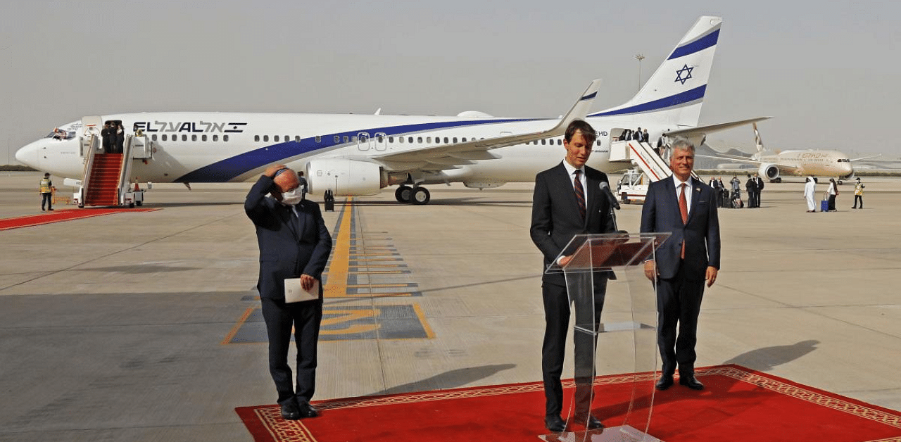  A US-Israeli delegation including White House advisor Jared Kushner took off on a historic first direct commercial flight from Tel Aviv to Abu Dhabi to mark the normalisation of ties between the Jewish state and the UAE. Credit: AFP Photo