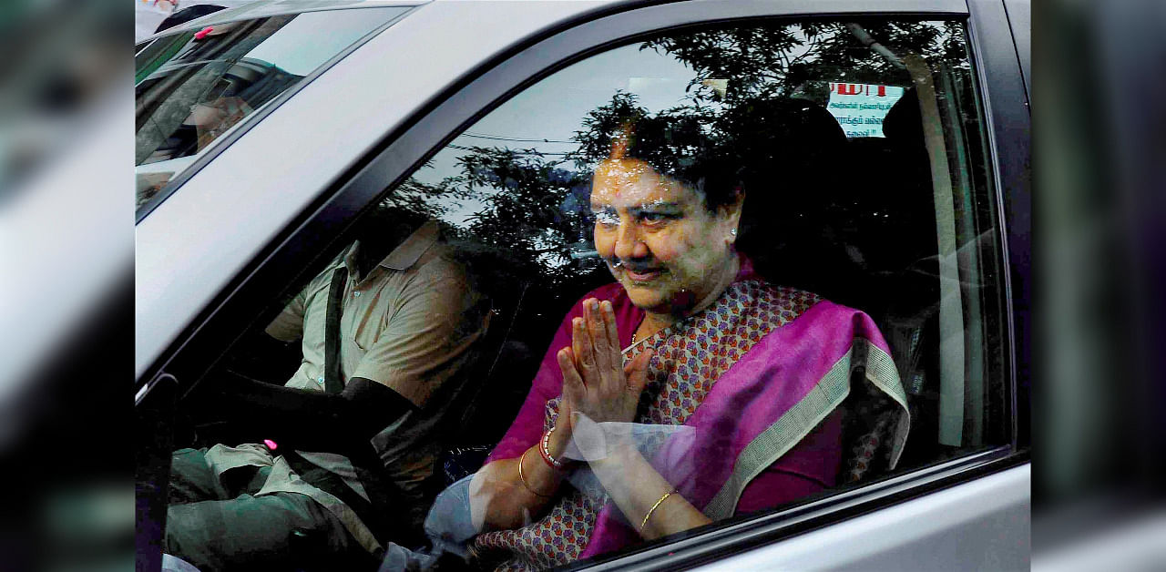 Sasikala is serving four-year imprisonment in the disproportionate assets (DA) case in which Jayalalithaa is also an accused. Credit: PTI File Photo