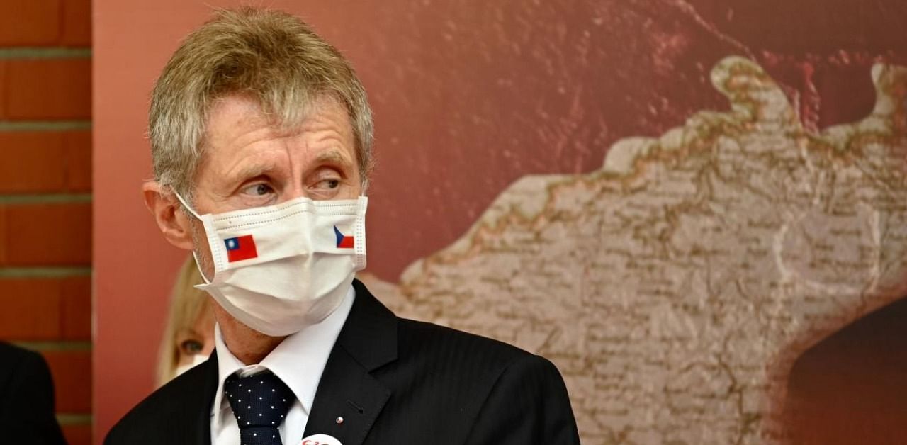 Czech Senate speaker Milos Vystrcil speaks to the press at the parliament in Taipei. Credits: AFP