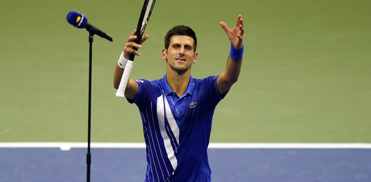 Novak Djokovic in the first round of the US Open. Credits: AP/PTI