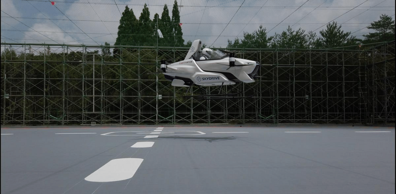SkyDrive/CARTIVATOR shows shows the SD-03 manned flying car during a test flight at Toyota test field in Toyota city, Credit: AFP Photo