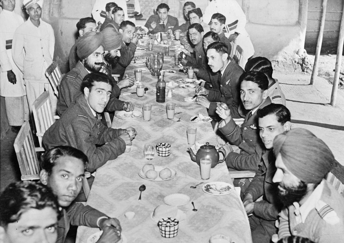 Indian Air Force officers in their mess hall at Imphal in Manipur. Imperial War Museums