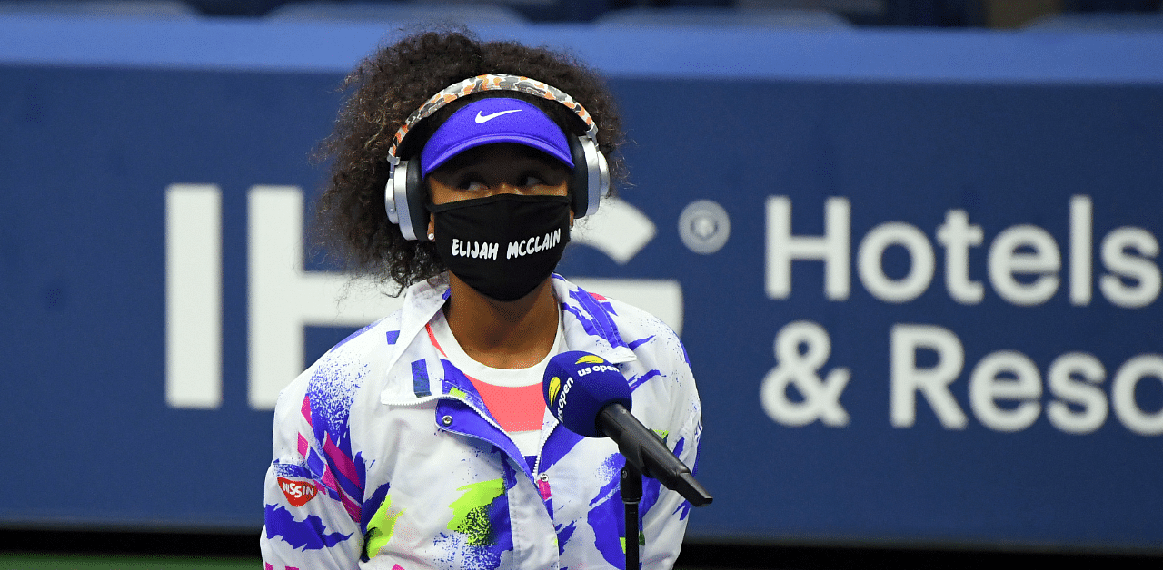 Naomi Osaka of Japan talks before her match against Camila Giorgi of Italy on day three of the 2020 US Open. Credit: USA Today Sports