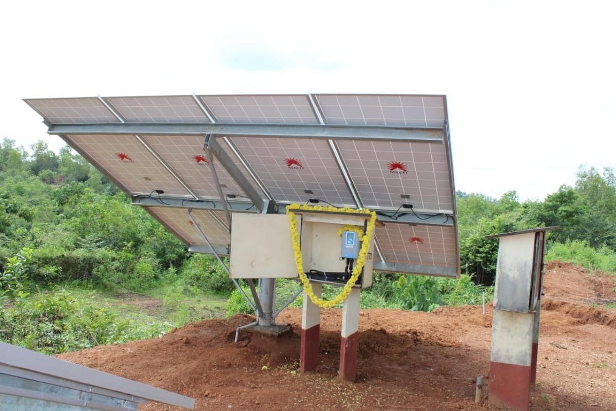 The solar panels installed to harness energy for the pump set to lift water at Harabe.