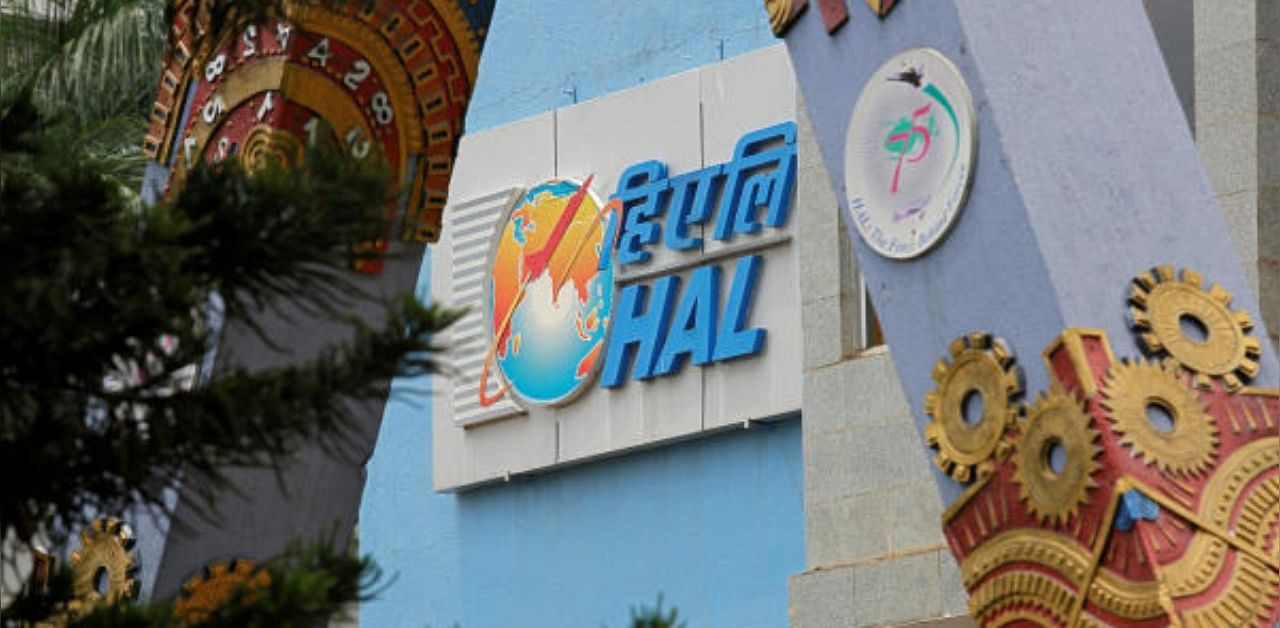 The logo of Hindustan Aeronautics Limited is seen on the facade of the company's heritage centre in Bengaluru. Credit: Reuters