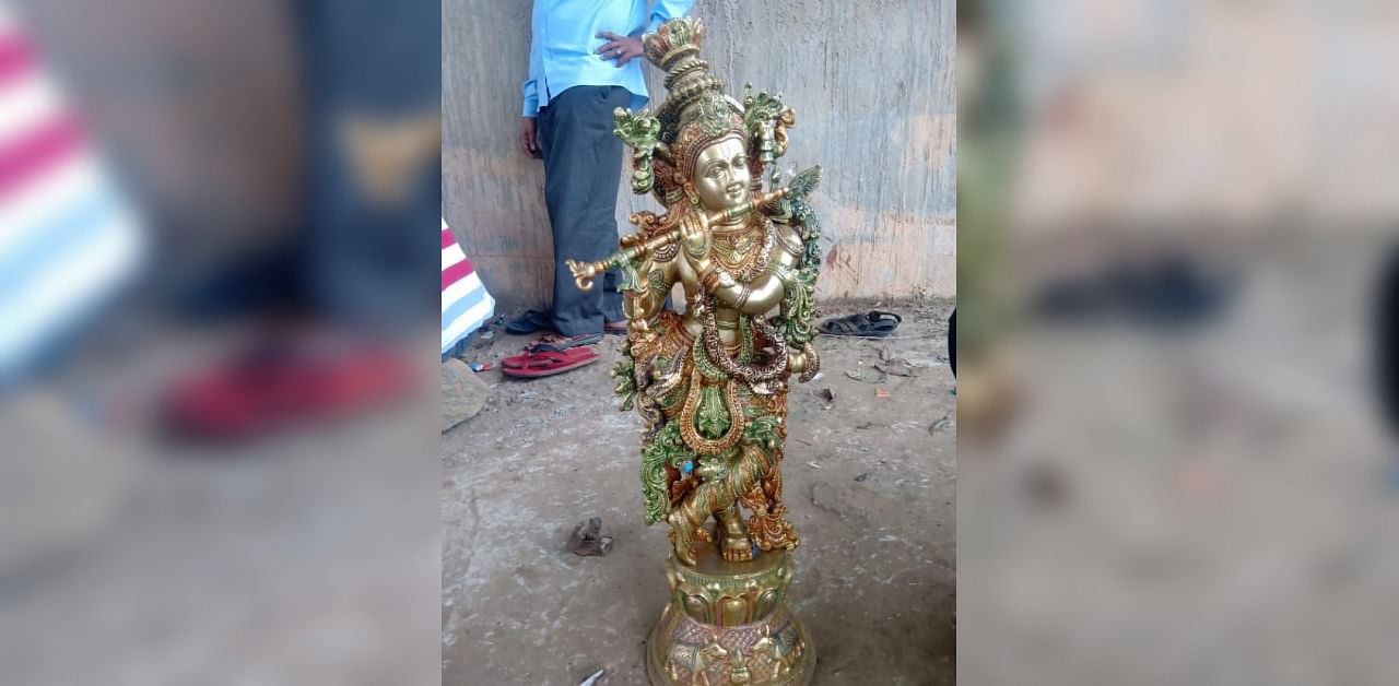 The Krishna idol that was found in River Swarna. Credit: DH Photo