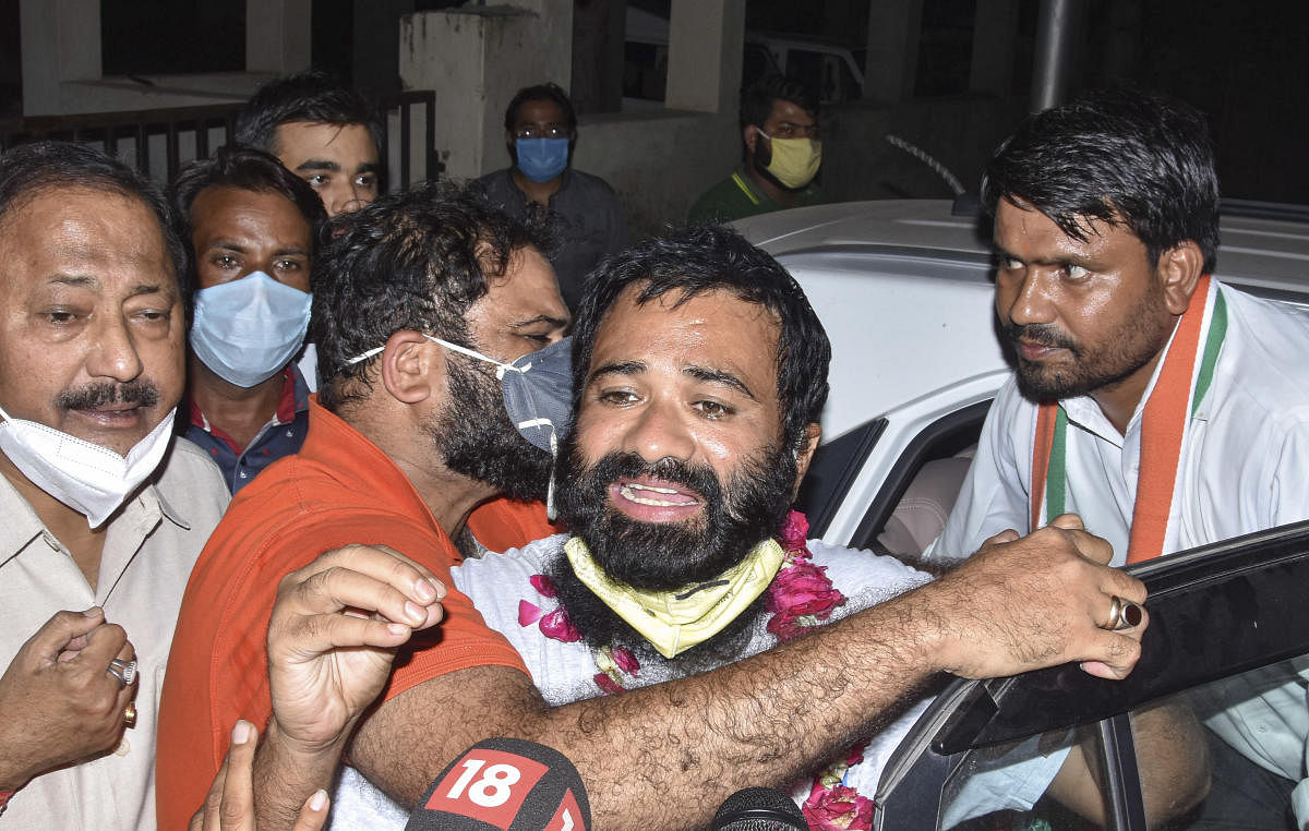 Dr Kafeel Khan (C) following his release from Mathura jail after the Allahabad High Court quashed his detention under the National Security Act. Credit: PTI