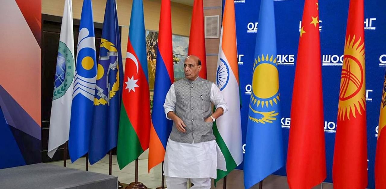 Defence Minister Rajnath Singh at Shanghai Cooperation Organisation meeting. Credit: PTI Photo