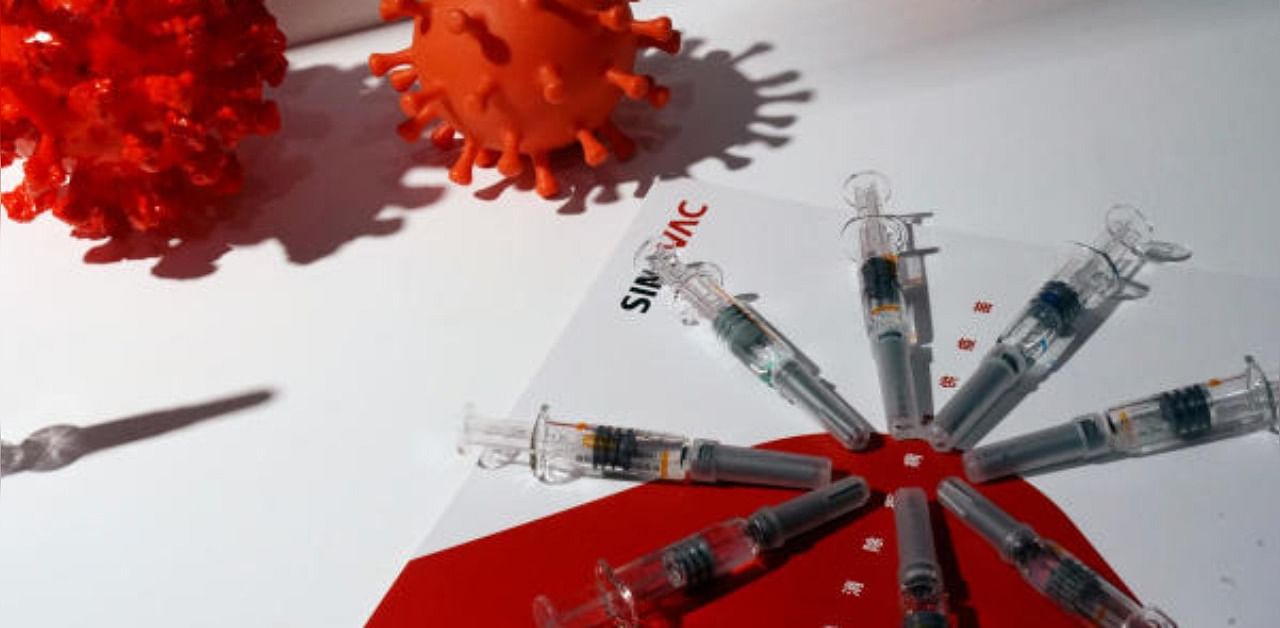 A booth displaying a coronavirus vaccine candidate from Sinovac Biotech. Credit: Reuters