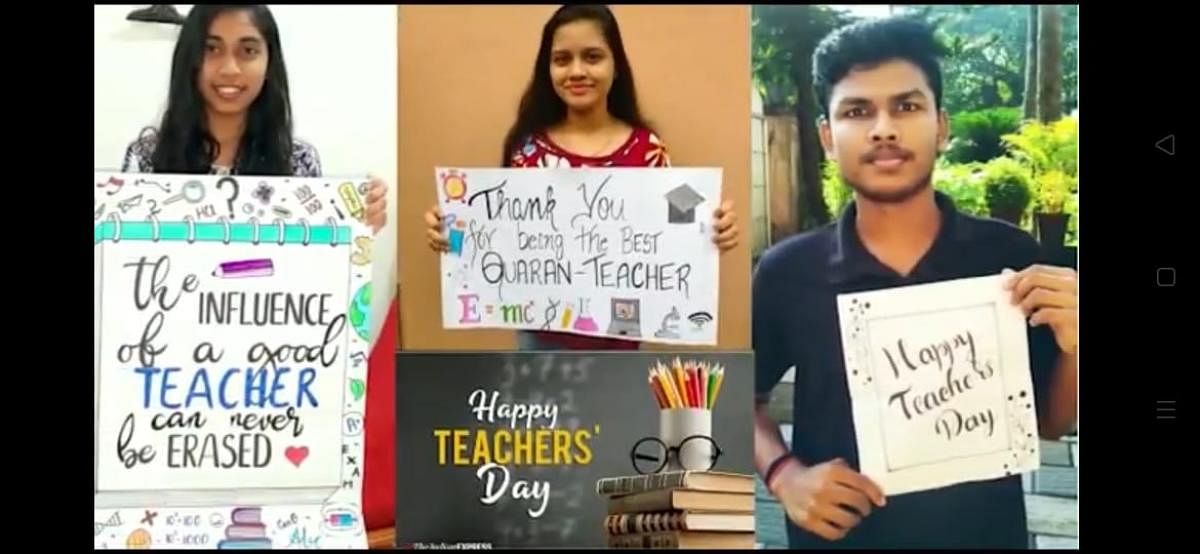 Students of St Aloysius PU College sent messages to their teachers virtually.