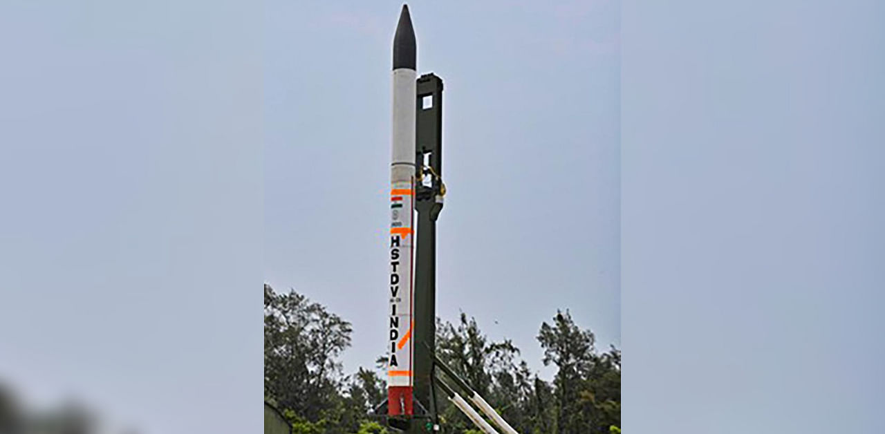 DRDO's hypersonic technology vehicle at Wheeler Island in Bhadrak district on Monday. Credit: PTI Photo