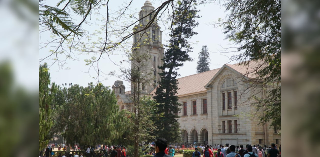Visitors in front of IISc's main building during IISc's Open Day 2020. Credit: DH File Photo