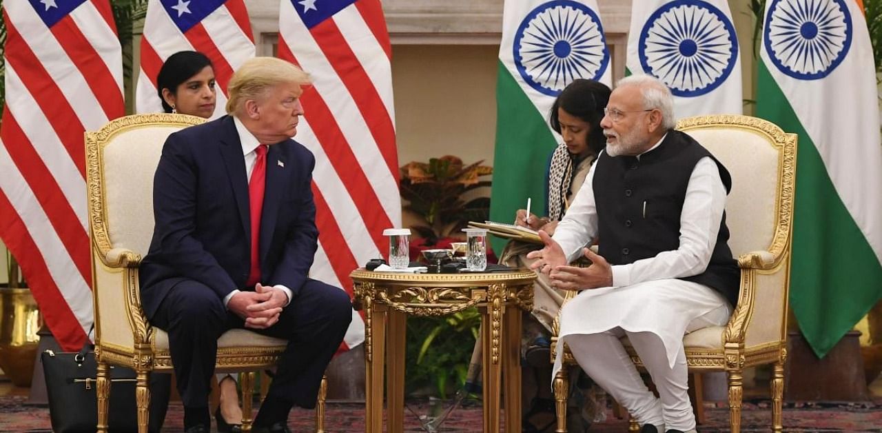 Prime Minister Narendra Modi speaks during a meeting with US President Donald Trump. Credit: AFP