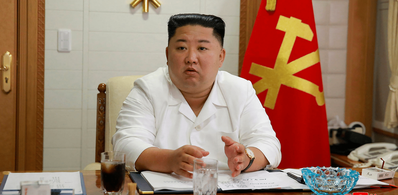 North Korean leader Kim Jong Un speaking with party central committee for disaster recovery about the damages made by Typhoon Maysak in South and North Hamgyong Province. Credit: AFP Photo