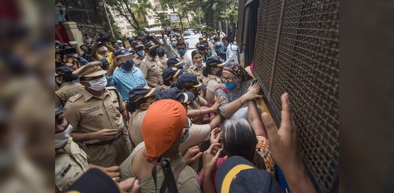 Supporters of Bollywood actor Kangana Ranaut detained by police from outside the actor's office at Pali Hill, Bandra in Mumbai. Credit: PTI
