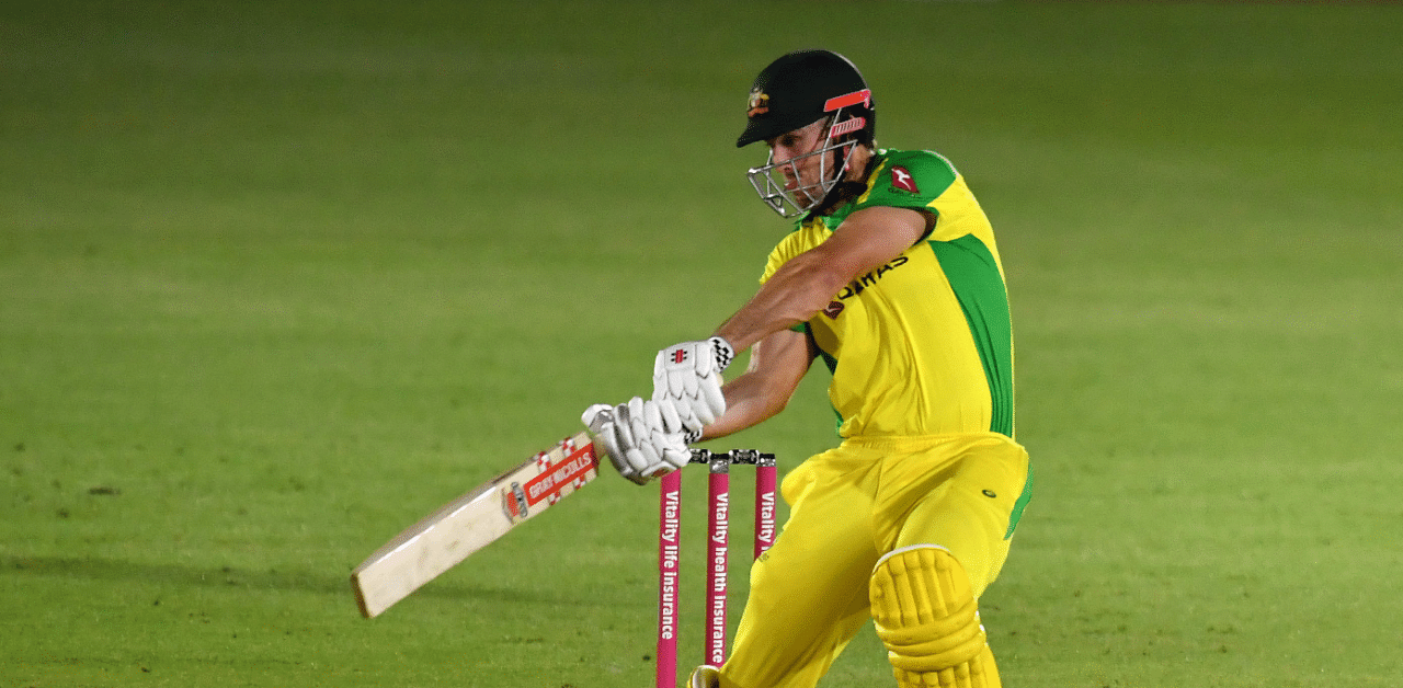 Australia's batsman Mitchell Marsh plays a shot during the international Twenty20 cricket match between England and Australia. Credit: AFP Photo